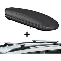 VDP Dachbox VDPMAA460 460Ltr schwarz matt abschließbar + Dachträger CRV135A kompatibel mit für Seat Leon III Kombi (5 Türer) ab 2014