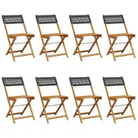 vidaXL Gartenstühle 8 Stk. Klappbar Schwarz Poly Rattan & Massivholz
