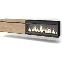 Skraut Home TV-Schrank, Lowboard, 208x35x45cm, Für TV-Geräte bis zu 80", Elektrokamin XXL, Hängend, Eiche Schwarz