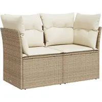 vidaXL Gartensofa mit Kissen 2-Sitzer Beige Poly Rattan