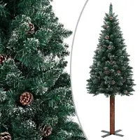 Syfax Weihnachtsbaum Schlank mit Echtholz und Schnee Grün 150 cm