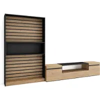 Skraut Home Wohnwand Wohnzimmer, 310x35x186cm, Für TV-Geräte bis zu 80", Wohnzimmer Möbel, Eiche und Schwarz