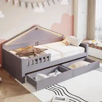 STILVORA Kinderbett 90x200 cm mit Matratze Einzelbett mit LED-Lichtleiste & Lattenrost, Stauraumbett mit 2 Schubladen, Jugendbett für Schlafzimmer mit App-Steuerung, Grau