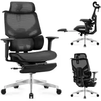 Adler Expert 8.7 Ergonomischer Bürostuhl Schwarz Mesh, 4D-Armlehnen, verstellbare Rückenlehne, Kopfstütze, Fußstütze