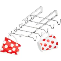 Relaxdays Tassenhalter Schrankeinsatz für 10 Tassen, Metall Tassenaufhänger Küche, Schrank, Regal, HBT 6x14x28cm, silber