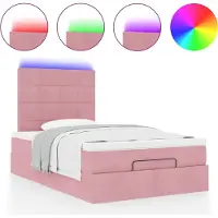 Syfax Ottoman-Bett mit Matratzen & LEDs Rosa 120x190 cm Samt