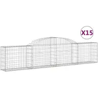 vidaXL Gabionen mit Hochbogen 15 Stk. 300x30x60/80 cm Verzinktes Eisen