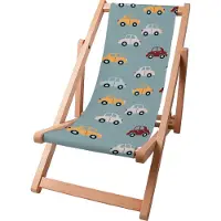 Dreamroots Kinder Liegestuhl klappbar Holz bis zu 130 kg, Sonnenliege klappbar mit 3-stufiger Neigungsregulierung der Rückenlehne, Colorful Cars