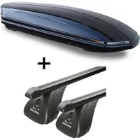 VDP Dachbox VDPMAA460 460Ltr schwarz glänzend abschließbar + Stahl Dachträger Aurilis kompatibel mit Volkswagen Golf V (3Türer) 2003-2008