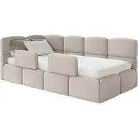 Selsey Cloudy – Kinderbett 120x200, Kopfteil links, Matratze & Bettkasten, Samt Hellbeige