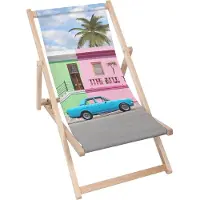 Dreamroots Liegestuhl klappbar Holz bis zu 130 kg, Sonnenliege klappbar mit 3-stufiger Neigungsregulierung der Rückenlehne, Turquoise Old Car