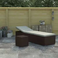 vidaXL Möbel Sonnenliege mit Auflage und Teetisch Poly Rattan Braun - Gartenliegen &47946