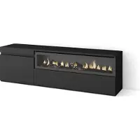 Skraut Home TV-Schrank, Lowboard, 150x35x45cm, Für TV-Geräte bis zu 65", Elektrokamin, Schwarz