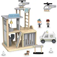 Mamabrum Polizei-Spielset aus Holz – Polizeistation mit Zubehör und Figuren
