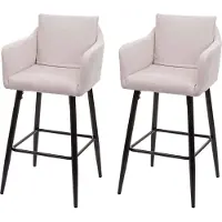 Mendler 2er-Set Barhocker HWC-H93, Barstuhl Tresenhocker, Fußablage Metall Stoff/Textil creme-beige