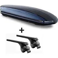 VDP Dachbox schwarz glänzend -MAA 580 Auto Dachkoffer 580 Liter abschließbar + Relingträger Dachgepäckträger aufliegende Reling im Set kompatibel mit für Volvo XC60 ab 2008 bis
