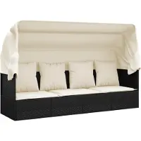 Syfax Outdoor-Loungebett mit Dach und Kissen Schwarz Poly Rattan