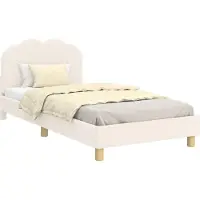 Syfax Kinderbettgestell mit Kopfteil Creme 80 x 200 cm Bouclé