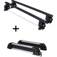 VDP Dachträger Menabo Tema Stahl + Skiträger / Snowboardträger / Skihalter Alu 4 Paar Ski kompatibel mit für Nissan Navara D23 (5 Türer) ab 2014