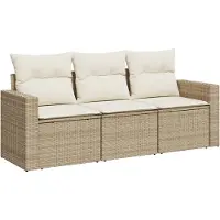 vidaXL 3-tlg. Garten-Sofagarnitur mit Kissen Beige Poly Rattan