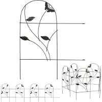 Relaxdays Beetzaun, 5-teilige Beetumrandung für Garten, Dekozaun Metall, Schmetterling Design, HxB: 46 x 250 cm, schwarz