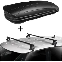 VDP Dachbox VDPMAA320 320 Liter abschließbar schwarz matt + Dachträger EVO Stahl kompatibel mit Fiat Punto II 5 Türer 1999-2010