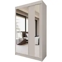 Beautysofa GAJA Kleiderschrank 120 cm mit Spiegel – Schwebetürenschrank 2-türig, Schlafzimmer Schrank, Kaschmir/Kaschmir ohne Schubkasteneinsätze