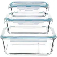 5five Simply Smart Frischhaltedosen 3er Set ClipEat Glas transparent blau 11x21,3x21,3cm
