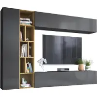 Mirjan 24 Wohnwand Kodita, Praktisch Wohnzimmer-Set, TV-Schrank, Wandschrank, Standregal (Farbe: Grau / Artisan Eiche)
