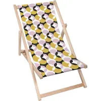 Dreamroots Liegestuhl klappbar Holz bis zu 130 kg, Sonnenliege klappbar mit 3-stufiger Neigungsregulierung der Rückenlehne, Vintage Geometric