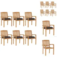 vidaXL Stapelbare Gartenstühle mit Kissen 6 Stk. Massivholz Teak - Gartenstühle