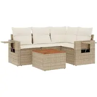vidaXL 5-tlg. Garten-Sofagarnitur mit Kissen Beige Poly Rattan