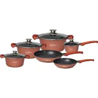 Cheffinger 10-Teilig Kochgeschirr-Set Topf Induktion Alu Guss Pfanne Topfset Kochtopfset Marmor Copper