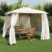 vidaXL Design Pavillon mit Doppeldach & Netzwänden Creme 2,93x2,93 m Stahl - Pavillons & Partyzelte 2025 Neu4756640 1parcel