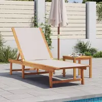 vidaXL "im " Sonnenliege - für den Garten - 1 Person - mit Tisch Grau Massivholz Akazie und Textilene - Gartenliegen CC17721