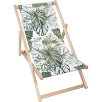 Dreamroots Liegestuhl klappbar Holz, bis zu 130 kg, Sonnenliege klappbar mit 3-stufiger Neigungsregulierung der Rückenlehne, Monstera Green Leaf