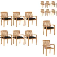 vidaXL Stapelbare Gartenstühle mit Kissen 6 Stk. Massivholz Teak - Gartenstühle