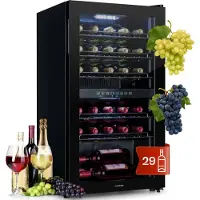 Klarstein Weinkühlschrank, 2 Zonen Getränkekühlschrank Klein, Freistehender Kleiner Weinschrank 80L, Wein-Kühlschrank mit Glastür, Indoor/Outdoor Flaschenkühlschrank, Wine Fridge 29 Flaschen