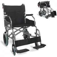 Mobiclinic klappbarer transitrollstuhl, Ultraleicht, Modell museo, Aluminium, Handbremsen, Faltbarer rollstuhl, Fußstützen, Armlehnen, Schwarz