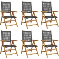vidaXL Gartenstuhl Verstellbar 6 Stk. Schwarz Poly Rattan Massivholz