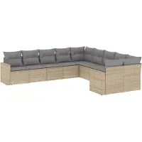 vidaXL 10-tlg. Garten-Sofagarnitur mit Kissen Beige Poly Rattan