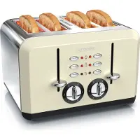 Arendo Toaster für 4 Scheiben, 1630 W, Automatik, Edelstahl, Wärmeisolierendes Doppelwandgehäuse, beige