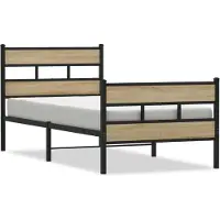 vidaXL Metallbett ohne Matratze Sonoma-Eiche 90x200 cm