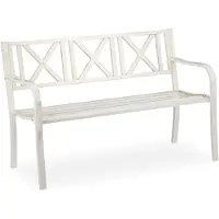 Relaxdays Gartenbank, 2 Sitzer, Terrasse, Balkon, Stahl, stabile Garten Sitzbank, HxBxT: 80,5 x 127 x 63 cm, weiß-bronze