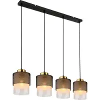 Globo Lighting Hängeleuchte Metall schwarz matt, Glas satiniert, klar verlaufend, Metall messingfarben, Kabel Textil schwarz, Höhe kürzbar, LxBxH: 910x160x1200mm, exkl. 4x E27 60W 230V