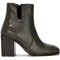 MACIEJKA Damen Stiefel, grün, aus genarbtem Leder, mit Reißverschluss und 8,5 cm Blockabsatz