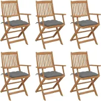 vidaXL "im Angebot" Klappbare Gartenstühle 6 Stk. - bis 150 kg - mit Kissen Massivholz Akazie - Stapelsessel CC3032