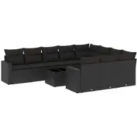 vidaXL 11-tlg. Garten-Sofagarnitur mit Kissen Schwarz Poly Rattan