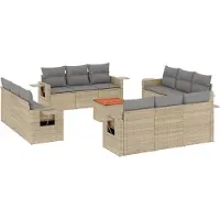 vidaXL 13-tlg. Garten-Sofagarnitur mit Kissen Beige Poly Rattan