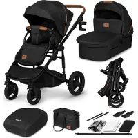 Lionelo Kinderwagen 2in1 Mari Tour bis 22 kg, Räder: Off-Road Typ, 3D-Panoramalüftung, Steuertasten mit Memory-Funktion, Babytragefunktion - Schwarz